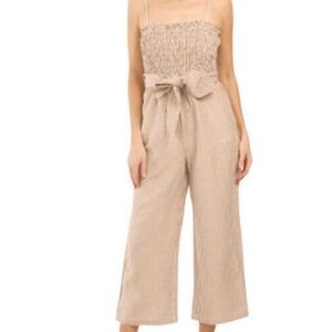 House Of Harlow 1960 Brown Gingham Linen Blend Smocked Wide Leg Belted Size M